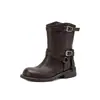 Textura explosiva piel de vaca lavada hebilla elegante Botas Martin 2026 Otoño/Invierno tacón medio grueso punta redonda botines de piel auténtica para mujer