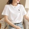 Playera de Algodón Puro Estampada de Tiktok, Playera de Algodón Puro de Manga Corta para Mujer, Marca de Moda de Primavera y Verano, Cuello Redondo, Holgada Básica Media Manga al Mayoreo