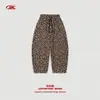 Pantalones casuales elásticos de cintura para hombre BK, estilo callejero, estampado de leopardo, cincha de 360G, estilo retro americano, corte holgado, tejido de rizo