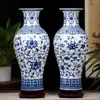 Jarrón de Porcelana Azul y Blanco Adornos Decorativos Jingdezhen Porcelana Azul y Blanca Clásica China Jarrón Pequeño Altura 36 cm Dispositivo para Arreglos Florales