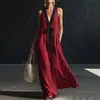 Vestido Longo Feminino Elegante Casual Color Block Decote V Sem Mangas Cadarço Novo Produto de Verão Transfronteiriço Europeu e Americano 2026