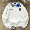 Sudadera de moda con cuello polo y retazos a cuadros inspirada en la moda de marca para mujer, estilo Otoño e Invierno 2025, forrada de polar, versátil, corte holgado, top estilo coreano