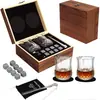 Pedras de Whiskey de Presente para Homens, Conjunto de 2 Copos de Whiskey com Caixa de Madeira Premium, 8 Pedras de Granito para Resfriar Whiskey, Presentes de Scotch Bourbon para Homens Ele Pai Marido Chefe, Ideal para o Dia dos Pais, Aniversário, Feriado