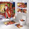 Cortina de ducha de poliéster impermeable y a prueba de moho, con estampado transfronterizo de Navidad, cortina de ducha para baño, alfombra absorbente de cuatro piezas