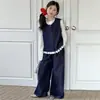 Conjunto Tendência de Colete Jeans e Camiseta Básica para Meninas da Nova Coleção de Primavera, Roupa Infantil, Conjunto de Três Peças com Colete e Jeans para Meninas