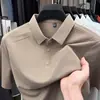Camisa Polo Respirável com Seda de Amora e Seda de Gelo para Homens, Novo Estilo de Verão, Caimento Solto, Camiseta Casual da Moda de Manga Curta para Homens