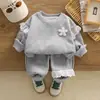 Conjunto de Dos Piezas de Sudadera con Estampado Floral 3D Casual para Niñas 2025, Atuendo de Otoño de Moda para Bebés