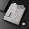 Suéter de Cachemira para Hombre de Otoño e Invierno, Suéter de Punto con Cremallera y Cuello Alto Medio, Tejido de Punto de Color Sólido, Suéter de Lana, Prenda Superior Engrosada, Versátil