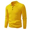 Novo suéter masculino de malha canelada quente retrô para outono e inverno com gola dobrável, jaqueta de tricô casual versátil de cor sólida