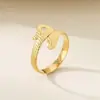 Anel de Aço Inoxidável Estilo Animal Cobra Europeu e Americano Retro Multi-Estilo Feminino Estiloso Exagerado Aberto Xadrez Joia para Dedo Indicador
