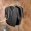 [Procesamiento Personalizado] Camiseta de Punto de Seda de Alta Gama con Cuello en V Manga de Cinco Cuartos Sencilla Camisa Base de Punto de Color Sólido para Mujer
