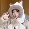 Gorro y bufanda integrados engrosados para otoño e invierno, lindo calentador de cuello y gorro de felpa para mujer, gorro cálido y protector de orejas para ciclismo