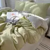 Modelo Nuevo 2026 Seda de Hielo Lavada Color Sólido Doble Cara Lujoso Artículo Individual y Juego de Ropa de Cama con Funda Nórdica, Sábana Plana y Sábana Ajustable