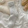 Meia Veludo Arroz Glutinoso Série Cores Suaves Espessada Outono Inverno para Mulheres, Meia de Lã com Costelas Etiquetada Quente Meia de Cano Médio, Meia Slouch de Inverno