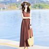 Vestido Floral de Algodão e Seda Plus Size Novo Verão 2026, Vestido Flare Emagrecedor Estilo Mãe, Vestido Longo Estilo Praia, Vestido de Férias