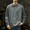 Camiseta de Manga Larga Seleccionada Cuidadosamente para Primavera y Otoño para Hombre, Holgada, Casual, Hombro Caído, Cuello Redondo, Capa Base, Color Sólido, Top Interior, Ropa para Hombre, Venta al por Mayor