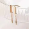 Pendientes Largos Geométricos Exquisitos de Plata de Ley S925 con Diamantes Completos Pendientes Elegantes Simples para Mujer que Combinan con Todo