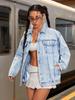 Nueva Chaqueta de Mezclilla Americana Streetwear Casual de Color Sólido con Bolsillo Roto para Mujer 2025 para Todas las Estaciones Uso Diario