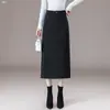 Saia Midi Reta Elegante de Lã Mesclada Cintura Alta Personalizada Feminina Outono/Inverno 2026 Nova Slimming Fenda Pacote