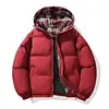Chaqueta de Algodón a Cuadros de Moda para Hombre Invierno con Capucha Engrosada Cálida Holgada Versátil Ropa de Algodón Ropa de Abrigo