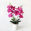 Maceta de piedra tejida con ratán con 9 orquídeas mariposa artificiales, tacto realista, bonsái de flor artificial, decoración del hogar, adorno de planta verde