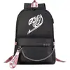 Mochila escolar USB de dibujos animados transfronteriza de cola de hadas para jóvenes de primaria y secundaria, mochila casual con cinta para hombres y mujeres