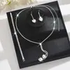 Conjunto de Collar, Pendientes y Pulsera de Corazón con Borla de Circonita de Cristal Dulce Cadena para Clavícula con Corazón de Chica Galvanizado Ecológico Estilo Europeo y Americano