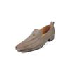 Mocassins de camélia de couro de vaca texturizado lavado 2025 primavera salto baixo grosso cabeça quadrada couro completo boca profunda sapatos de camada única para mulheres