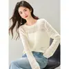 Suéter de punto holgado con cuello redondo, mangas largas huecas, adelgazante, para mujer