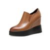 Mocassins Femininos que Aumentam a Altura com Solas Grossas, Novo Modelo 2026, Couro Genuíno, Bico Fino, Zíper Lateral, Tamanho Pequeno, Salto Anabela, Pele de Vaca