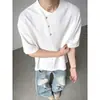 Camiseta Tang suit masculina de cor sólida versátil estilo chinês para o verão, camiseta fina da moda tamanho grande para homens e adolescentes