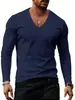 Camiseta Masculina Transfronteiriça 2025 Tops Transfronteiriços Camada Base Primavera e Outono Vestuário Masculino Europeu e Americano Gola V Cor Sólida Tamanho Grande Casual Manga Longa Roupa Masculina