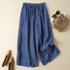 Pantalones culotte cortos de algodón y lino drapeados, nuevos pantalones de verano para mujer 2026, finos de cintura alta, transpirables, casuales, de pierna ancha