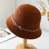 Chapéu de Pescador com Fivela de Cinto de Aba Pequena Estilo Japonês para Mulheres, Moda Outono e Inverno Simples Chapéu Pequeno de Copa, Chapéu Balde Pequeno de Cúpula Afina o Rosto Versátil