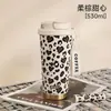 Taza de café portátil aislada con revestimiento interior de cerámica, vaso de acero inoxidable de gran capacidad con pajilla, vaso para beber de doble uso para la oficina