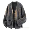 Cardigan Retrô de Tricô Grosso Masculino Outono Inverno Solto Gola V de Botão Único Casaco Suéter Top Masculino
