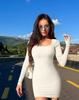 Vestido minivestido sexy de manga larga con cuello cuadrado y ribete de Amazon para mujer, otoño e invierno, comercio exterior transfronterizo