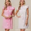 Comercio Exterior de Amazon Verano 2024 Falda de Mezclilla Multicolor de Manga Volante Fina para Mujer Europa y América Vestido Camisa Holgado Transfronterizo