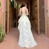 Vestido Longo de Alça Patchwork Cauda de Peixe Emagrecedor de Cintura Alta Novo e Estiloso da Sunset Vine para Mulheres em Chiffon Damasco