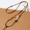 Pingente de sândalo com cordão de couro trançado à mão, design simples para homens e mulheres, pingente de jade, adornos de ouro e jade, cordão trançado