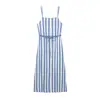 Vestido de verão midi listrado feminino estilo europeu e americano 2026 26432