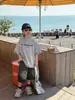 Tairu 2025 Verão Novo Estilo Coreano Infantil Letra Estampa de Leopardo Algodão Puro Versátil Camiseta Masculina Respirável Manga Curta