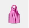 Moda Transfronteriza Europea y Americana Ins Popular Trendy Textura Satén de Seda Top de Tirantes con Cuello Halter