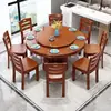 Nuevo Juego de Mesa Redonda de Madera Maciza Estilo Chino con Sillas Mesa de Comedor para el Hogar Mesa Redonda para Comer con Plato Giratorio Mesa Redonda de Restaurante Uso Comercial