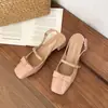 Sandalias Mary Jane de Tacón Grueso con Lazo en la Espalda y Sin Espalda para Mujer 2026 Verano Nuevos Zapatos Cerrados Franceses Elegantes de Estilo Británico