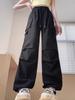 Pantalones de Trabajo de Secado Rápido Estilo Americano de Seda Helada para Mujer, Pantalones Deportivos de Pierna Ancha Frescos de Verano Finos, Pantalones Largos Casuales Adelgazantes de Cintura Alta
