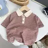 Conjunto de Verano para Niños, Conjunto Casual a Rayas de Manga Corta con Cuello Campana, Elegante Top de Manga Corta con Pantalones de 7/8 para Niños Pequeños