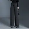 Pantalones de lana a cuadros casuales versátiles de pierna ancha para mujer, nuevo estilo otoño e invierno 2026, pantalones rectos holgados de cintura alta