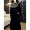 Elegante Vestido Splicing Redutor de Idade da Moda para Mulheres Outono e Inverno Novo Estilo Gola Polo Manga Longa Visual Emagrecedor Saia Evasê 7971