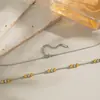 Colar de Contas Bicolor Tendência Estilo Europeu e Americano com Toque de Luxo, Estilo Ins Simples, Joia de Aço Inoxidável Cor Dourada 18K que Não Desbota para Mulheres
